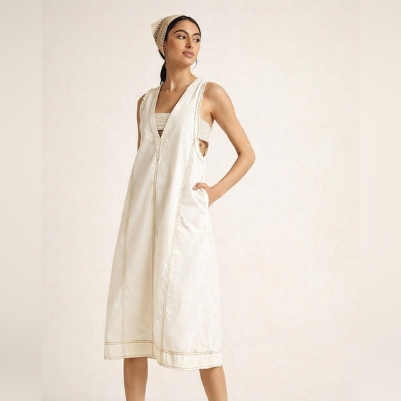 Anthropologie Dresses & Skirts - NWT Anthropologie Pilcro Cotton Midi Dress XS Ivory Utility Pinafore Dress.